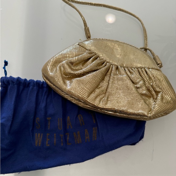 Stuart Weitzman Gold Evening Clutch with Detachable Strap and Dust Bag - Picture 3 of 7